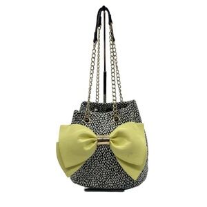 Betsy Johnson Shoulder Bag Bow Bucket Chain Strap Pin Up Retro Rockabilly Black